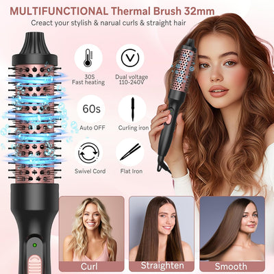 UKLISS Thermal Brush 32mm, Wärmebürste Thermobürste, Hot Rundbürste 200℃, Leichte Lockenbürste Erzeu