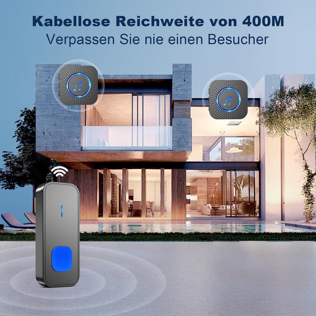 SURFOU Funkklingel, Kabellose Türklingel Funk 400m Reichweite Aussen Wasserdicht Haustür mit Plug-in
