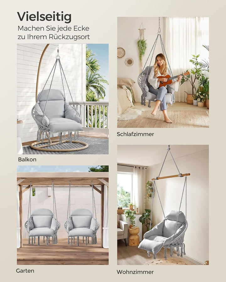 SONGMICS Hängesessel, Hängeschaukel, Hängestuhl, Dickes Kissen, skandinavischer Stil, für Wohnzimmer
