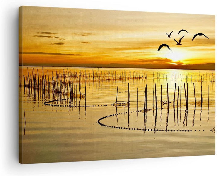 Bilder auf Leinwand See Vogel Wasser Leinwandbild mit Rahmen 70x50cm Wandbilder Dekoration Wohnzimme