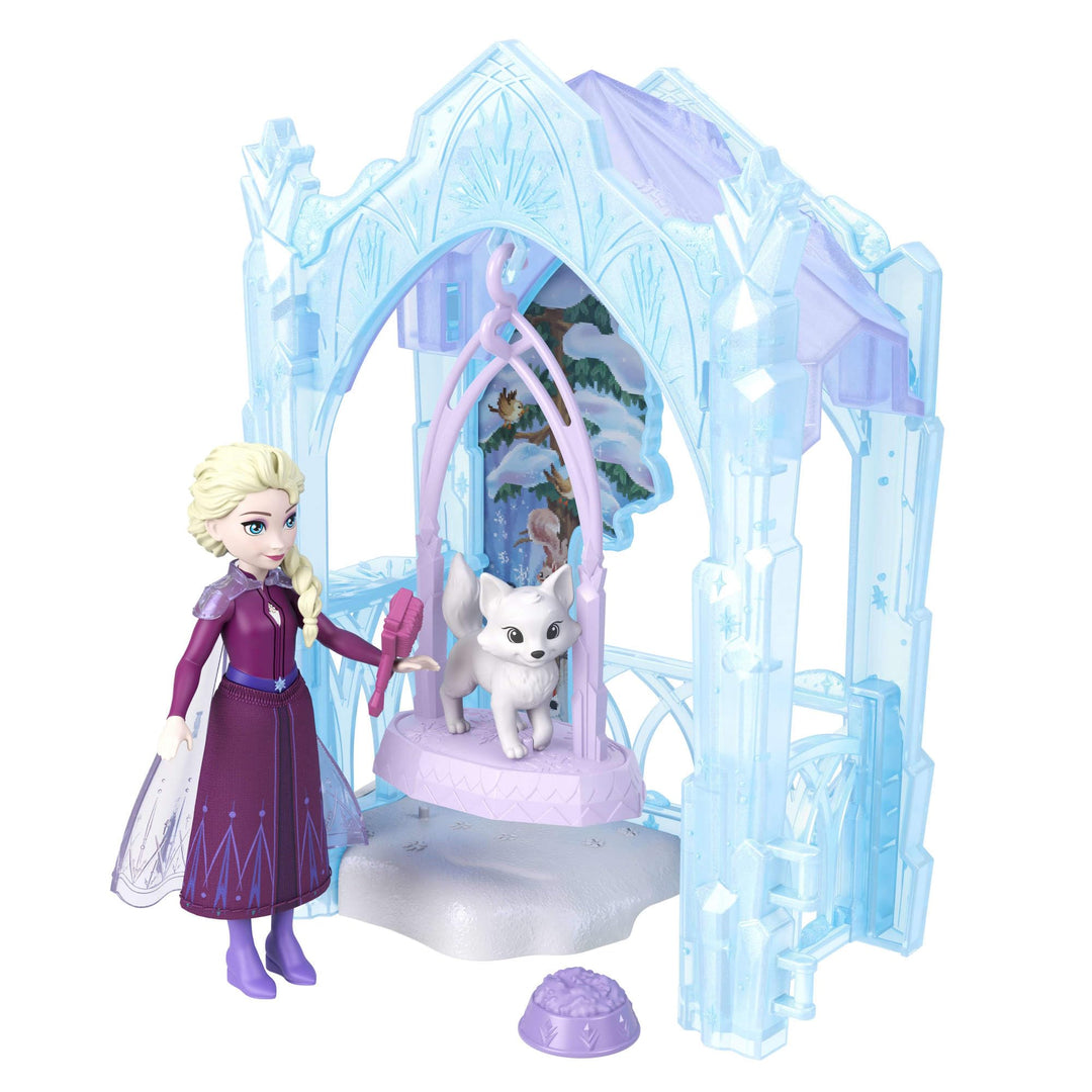 Mattel Disney Die Eiskönigin kleine ELSA-Puppe und winterliches Tierspielset mit Fuchs- und Vogelfig