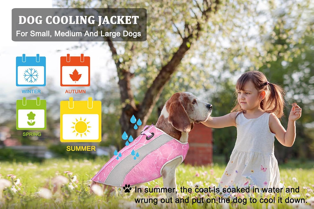 Doppelfunktion Hundemantel Winter Hundejacke & Sommer Hund Kühlweste mit Geschirr D-Schnalle, kaltes