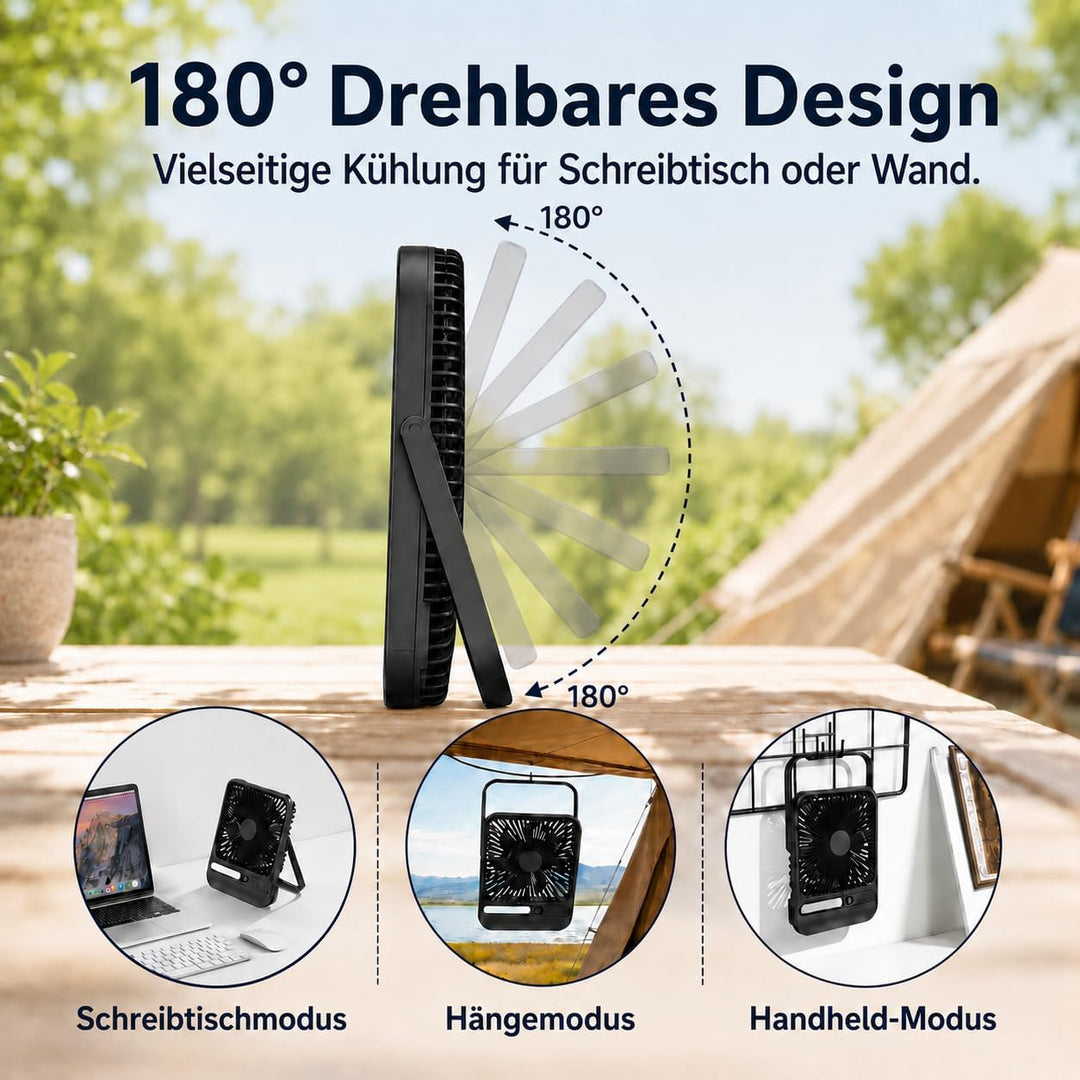 Akku Ventilator, 7 Zoll, 10000mAh, 4 Geschwindigkeiten | Ultraflach, leise und tragbar, mit Display,