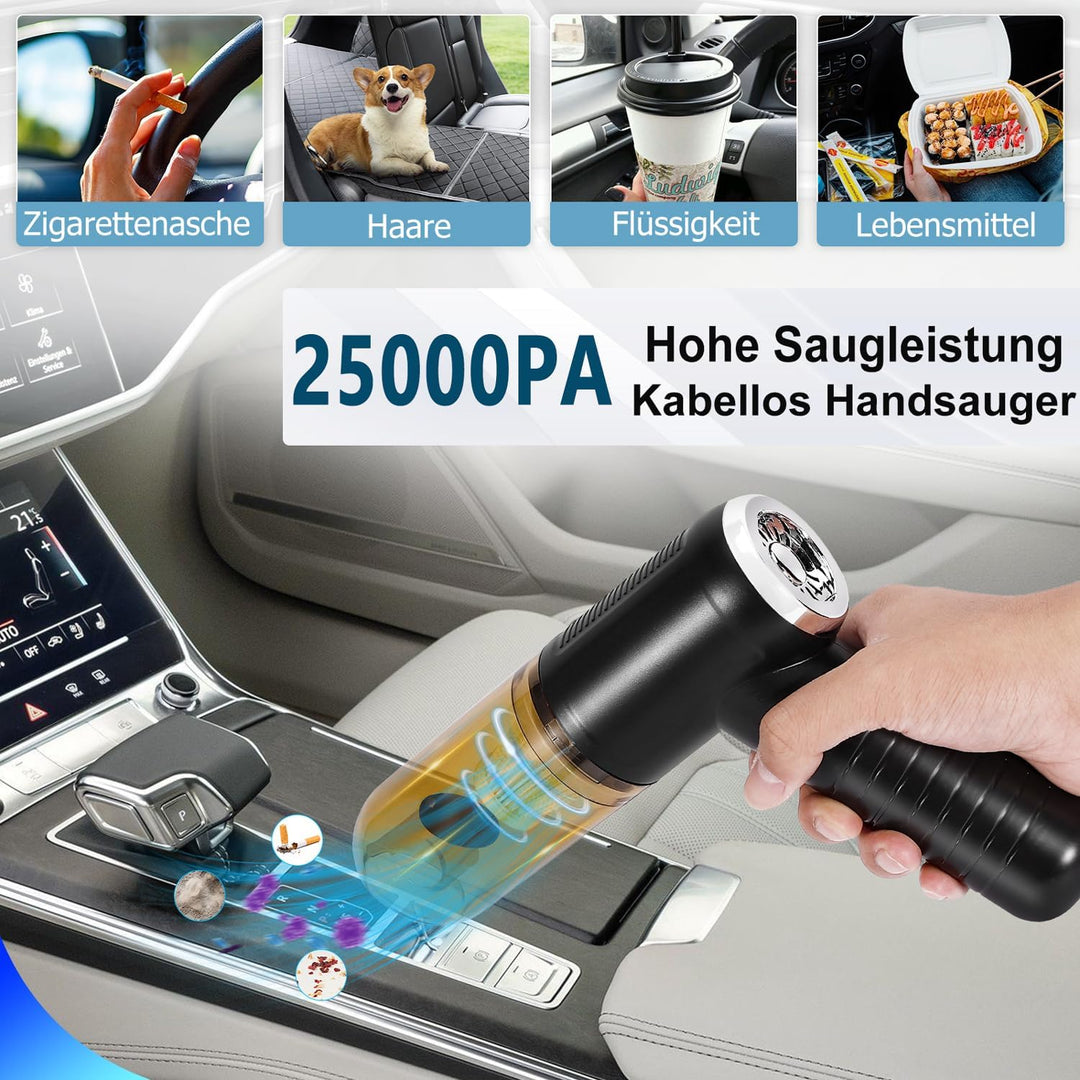 2024 Letzte Version Autostaubsauger, 25000pa Kabellos Handstaubsauger Akku,Mini Staubsauger 12V DC 2