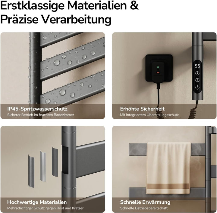 EMKE Elektrischer Handtuchheizkörper 769x450 mm, 180° schwenkbarer Badheizkörper mit WiFi-App-Steuer