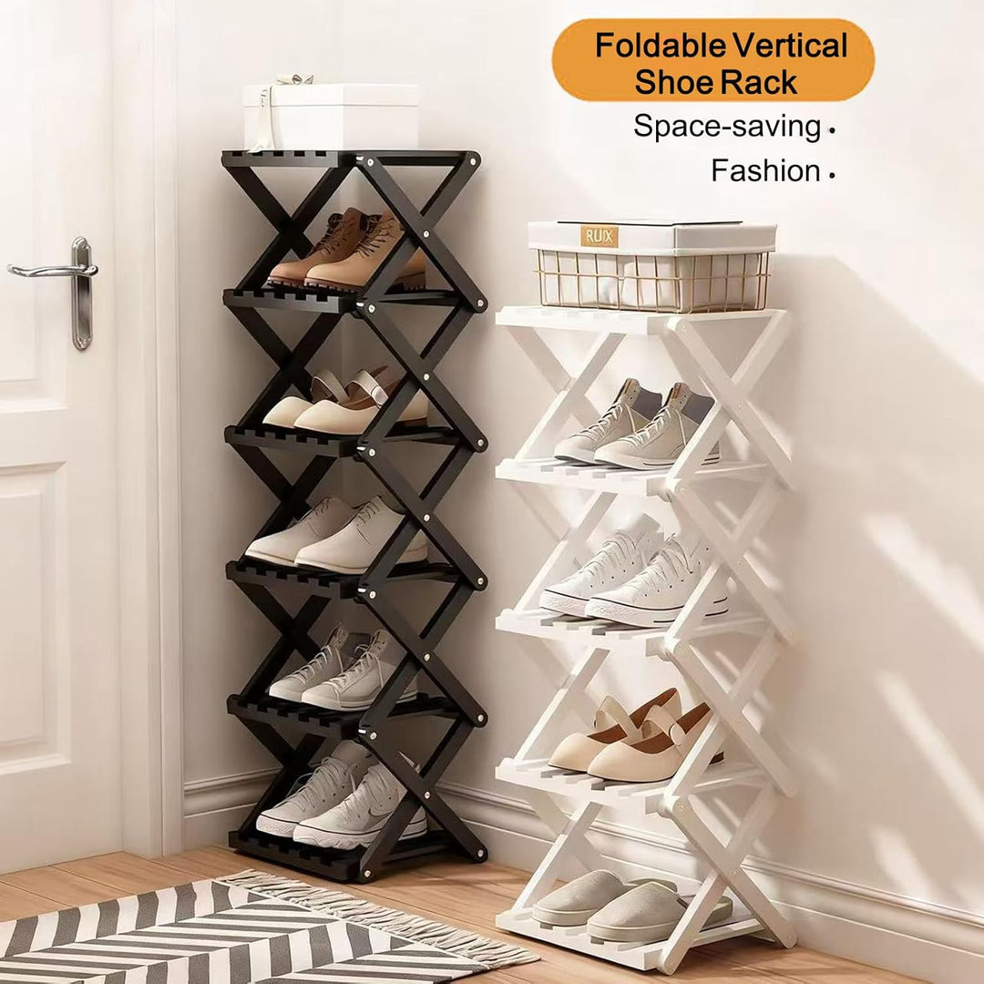 Kleines Schuhregal, weiss, 4 Etagen, Bambus, faltbar, Schuh-Organizer, freistehendes Regal für Einga