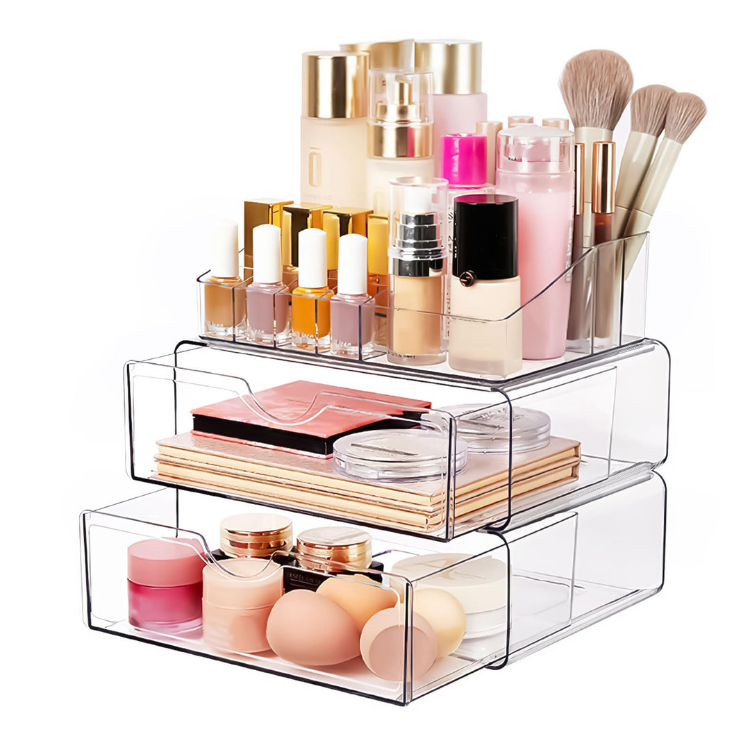 3 Ebenen Make-up Organizer Schublade,Transparenter Kosmetik Organizer,Stapelbarer Schminktisch Organ