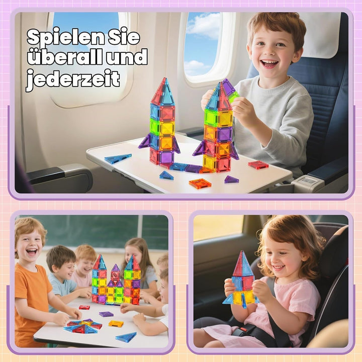 Magneverse Magnetische Bausteine 56 Teile im Metallkoffer - Magnetbausteine als Reisespielzeug für B