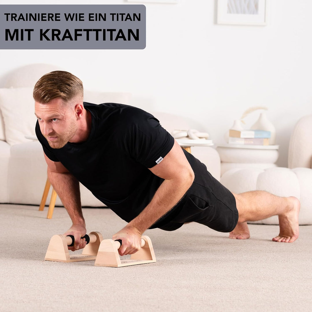 Liegestützgriffe aus Holz [Extrem rutschfest und komfortabel] | Perfekte Fitnessgeräte für Zuhause |
