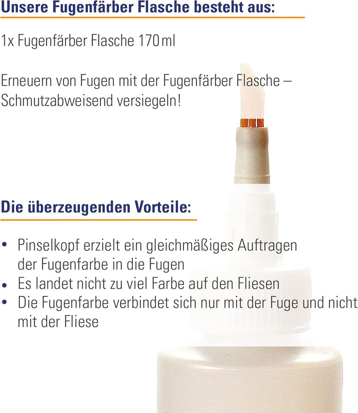 Karl Dahm Fugenfärber Flasche 170 ml I Flasche mit Pinselkopf zur Fugenreparatur I Schmutzabweisend