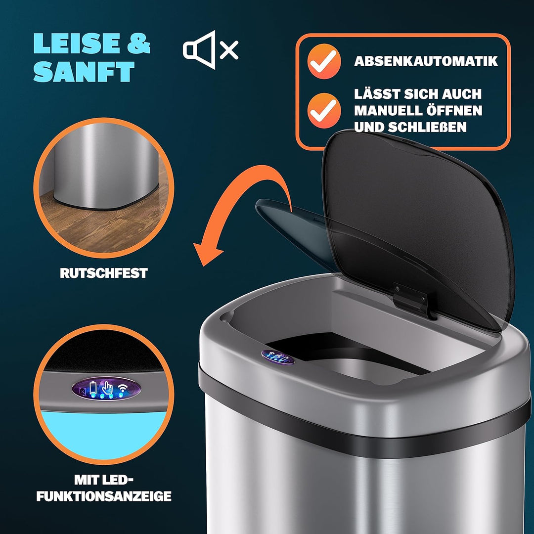 Monzana® Sensor Mülleimer Küche 58 L Automatik mit Bewegungssensor Soft-Close-Deckel Wasserdicht Sma