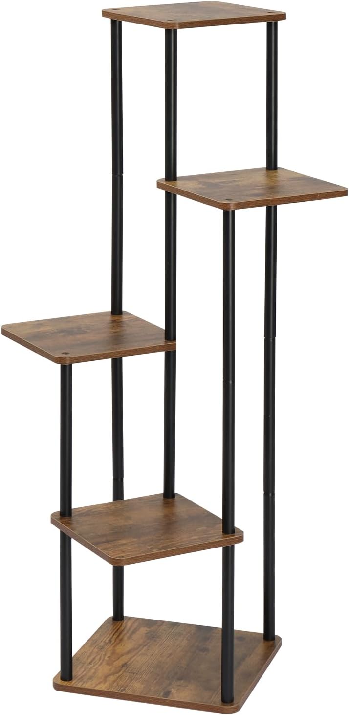 LEADZM 5 Etagen Pflanzenständer Blumenständer, Metall Holz Blumenhocker Blumentreppe Blumenregal, Bl