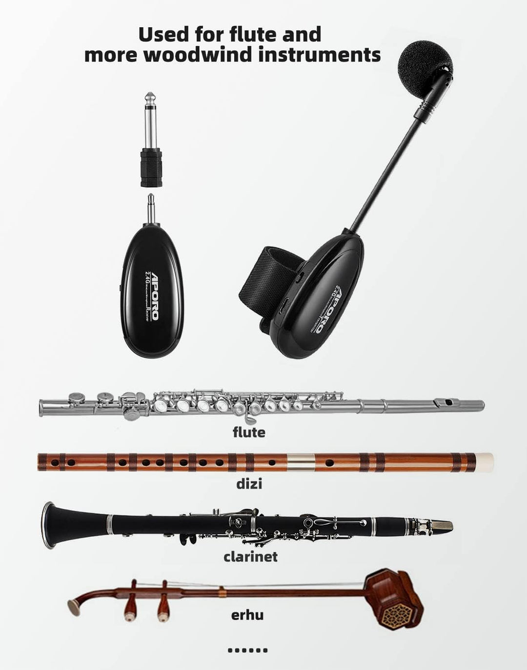 2.4G Drahtlos Flute Mikrofon Umbinden Musikinstrumente Mikrofon, Drahtloser Empfänger und Sender, fü