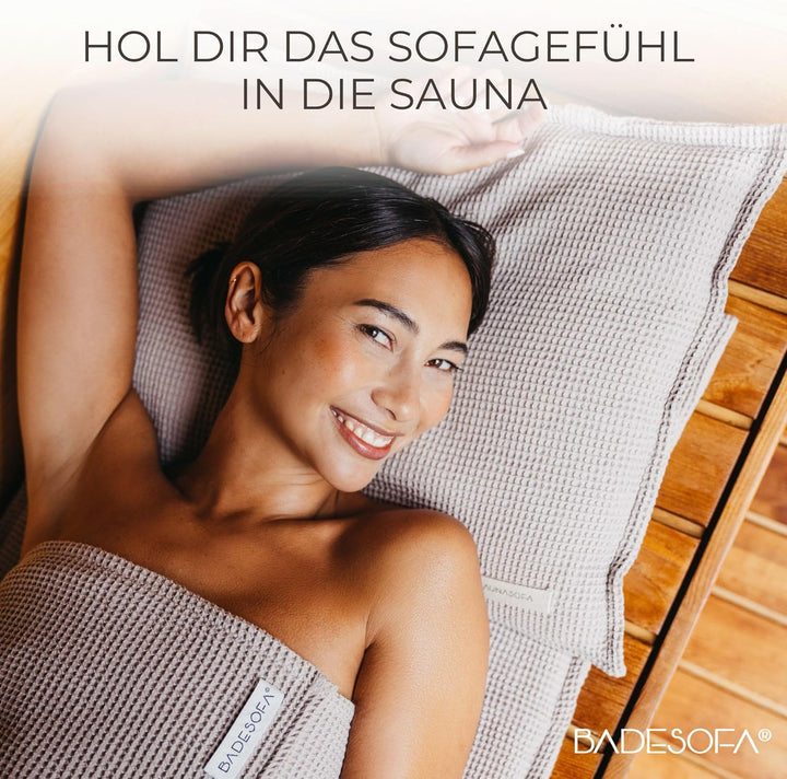 SAUNASOFA® Sauna-Set aus Bio-Baumwolle | Hitzebeständig & waschbar | Made in EU | 1 Sauna-Kissen 40x