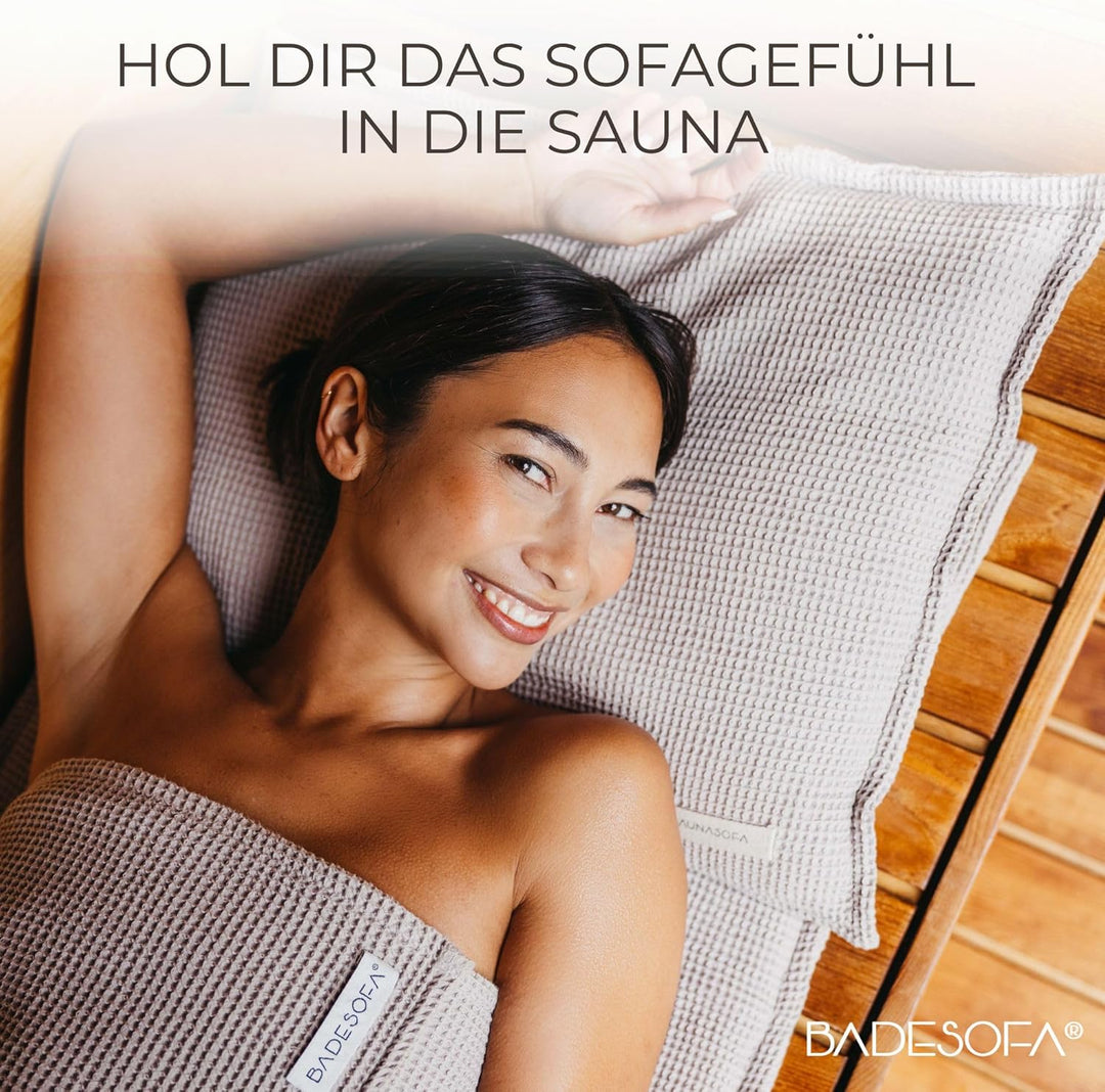 SAUNASOFA® Sauna-Kissen hitzebeständig & waschbar | Made in EU aus Bio-Baumwolle | Sauna-Zubehör für