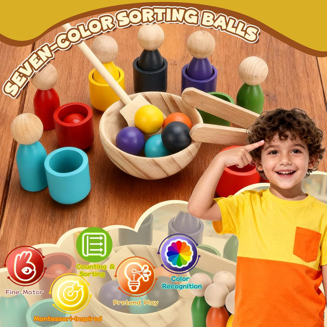 Regenbogen Bälle in Tassen Farbsortierspiel Montessori Spielzeug ab 2 3 Jahre, Montessori Farben Sor