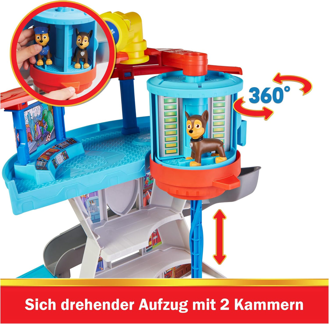 PAW Patrol, Lookout Tower, Hauptquartier Spielset mit 1 Chase Basis Fahrzeug, 2 Chase Figuren und Zu