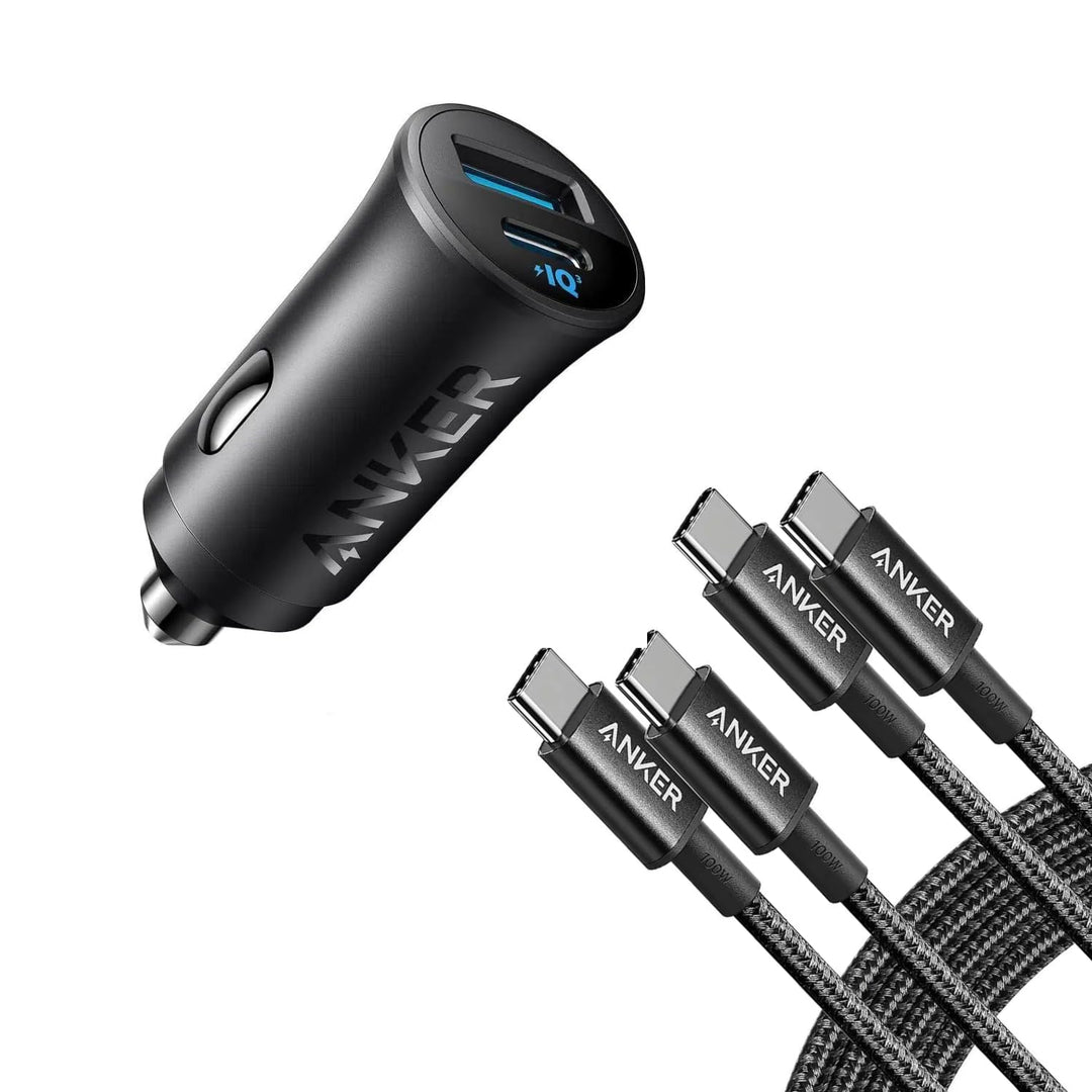 Anker USB C Kabel (2 Stück, 1,8m, PD 3.0) USB-C Kfz-Ladegerät (30W, 2-Port, Typ-C Kfz-Netzteil)