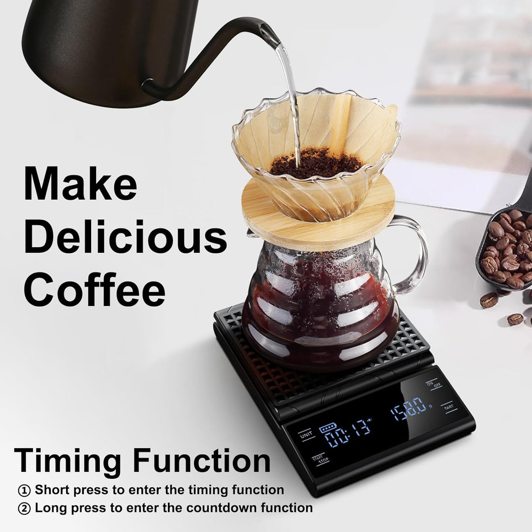 Digitale Kaffeewaage mit Timer 0,1g/5kg Hochpräzise Küchenwaage mit LED-Anzeige Tara Funktion und To