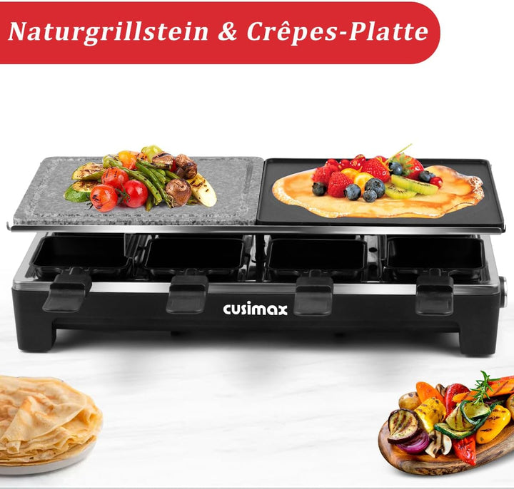 CUSIMAX Raclette Grill mit Reversible Grillpfanne & Natürlichem Grillstein, Raclette Partygrill für