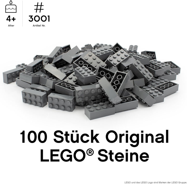LEGO Steine Grau 2x4 Classic, 100 Stück - Einzelne Graue Bausteine in der Grosspackung, für LEGO Gra