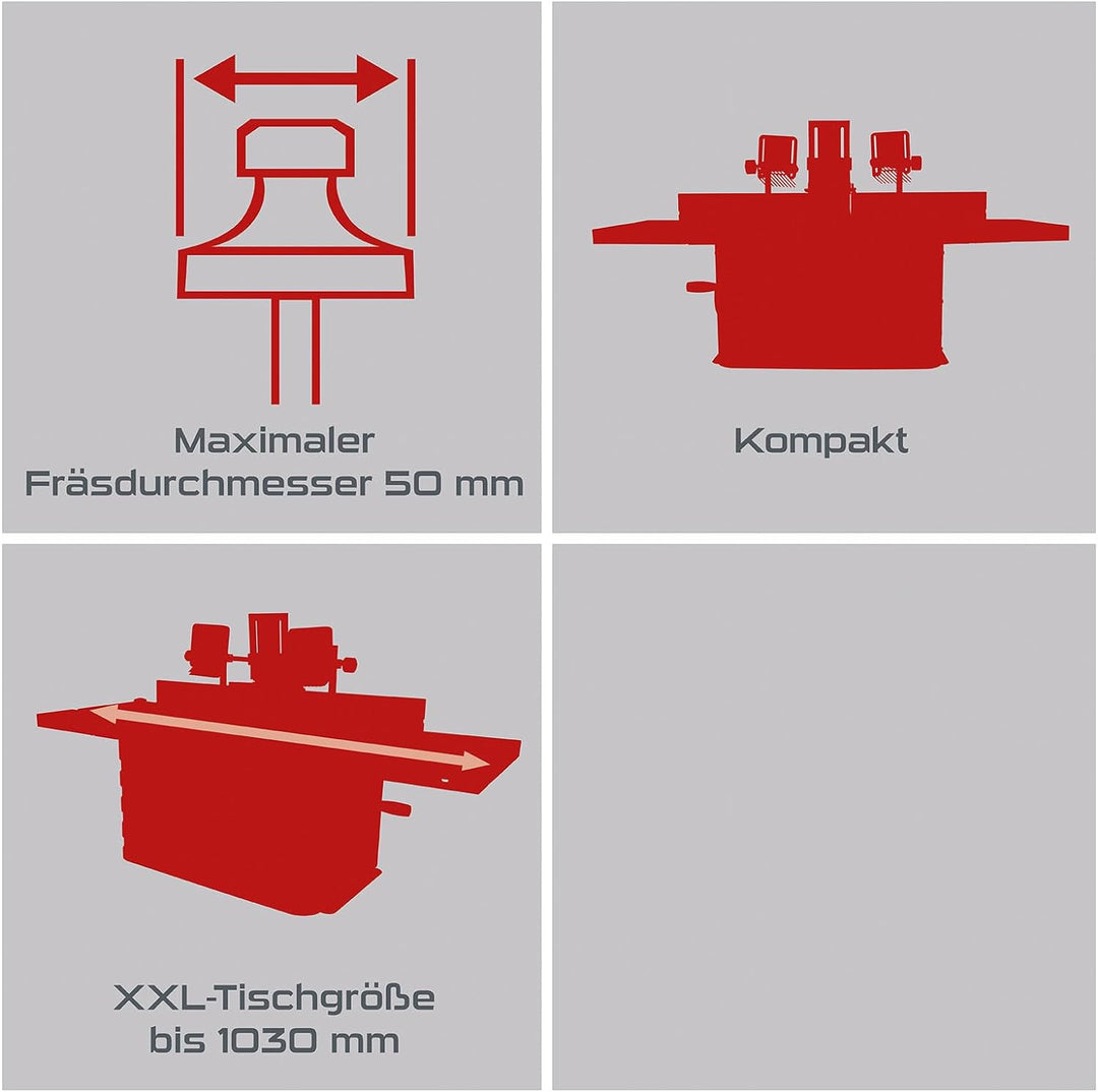 Practixx Fräsmaschine PX-TFM40 Tischfräsmaschine | Leistung 1500W | Spannzangen 6/8/12mm | Spindelhö