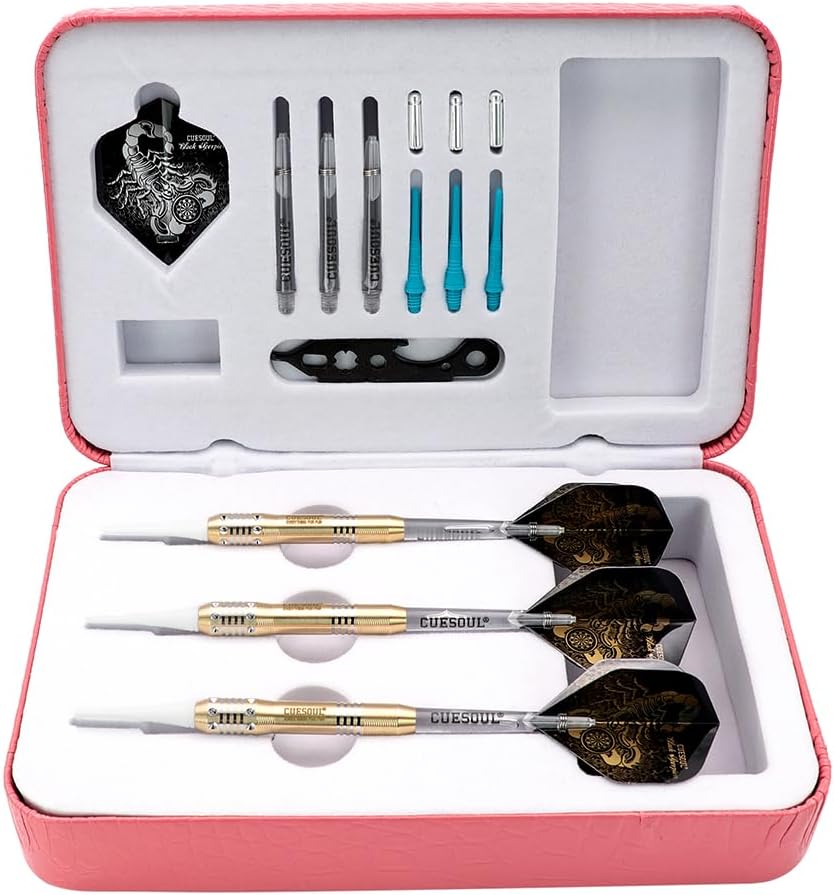 Cuesoul 16 Grams Deluxe Soft Tip Darts Set with Luxury Case（Black Scorpion Series） HX-STL-B2304+D601