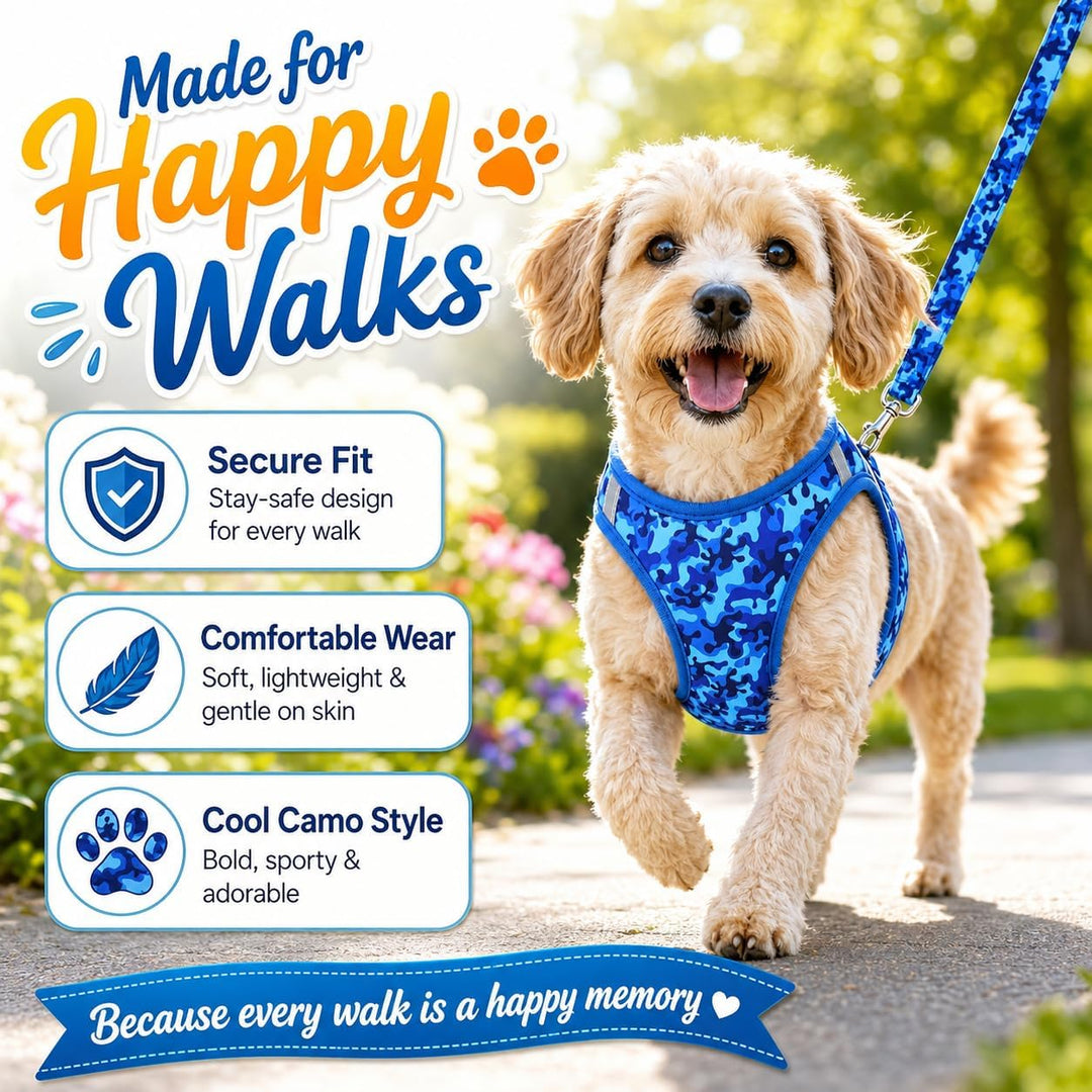 Moonpet Step in Air Hundegeschirr Leine Set – Reflektierendes Blumenmuster gepolsterte Netzweste Ges