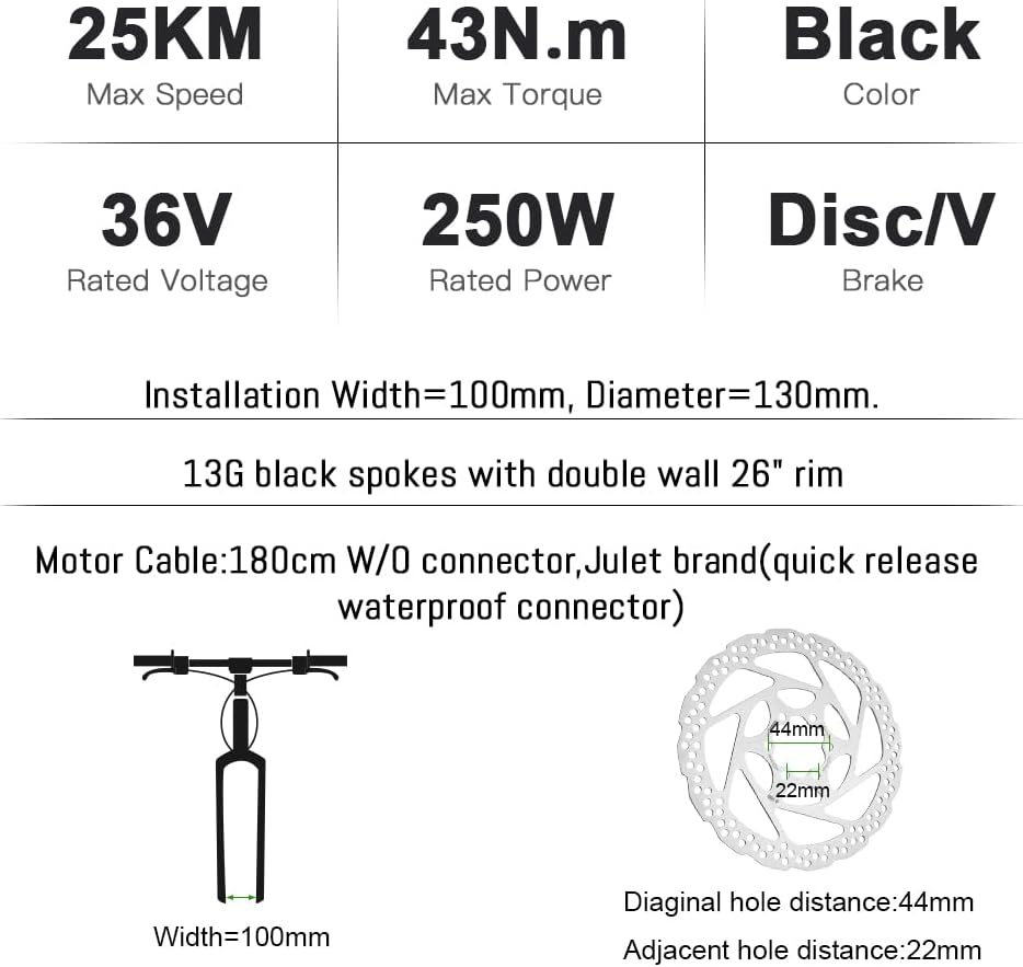YOSE POWER Ebike Kit 36V250W 26''/28" Frontmotor E-Bike Hub Umbausatz Integrierte Controller mit Hai