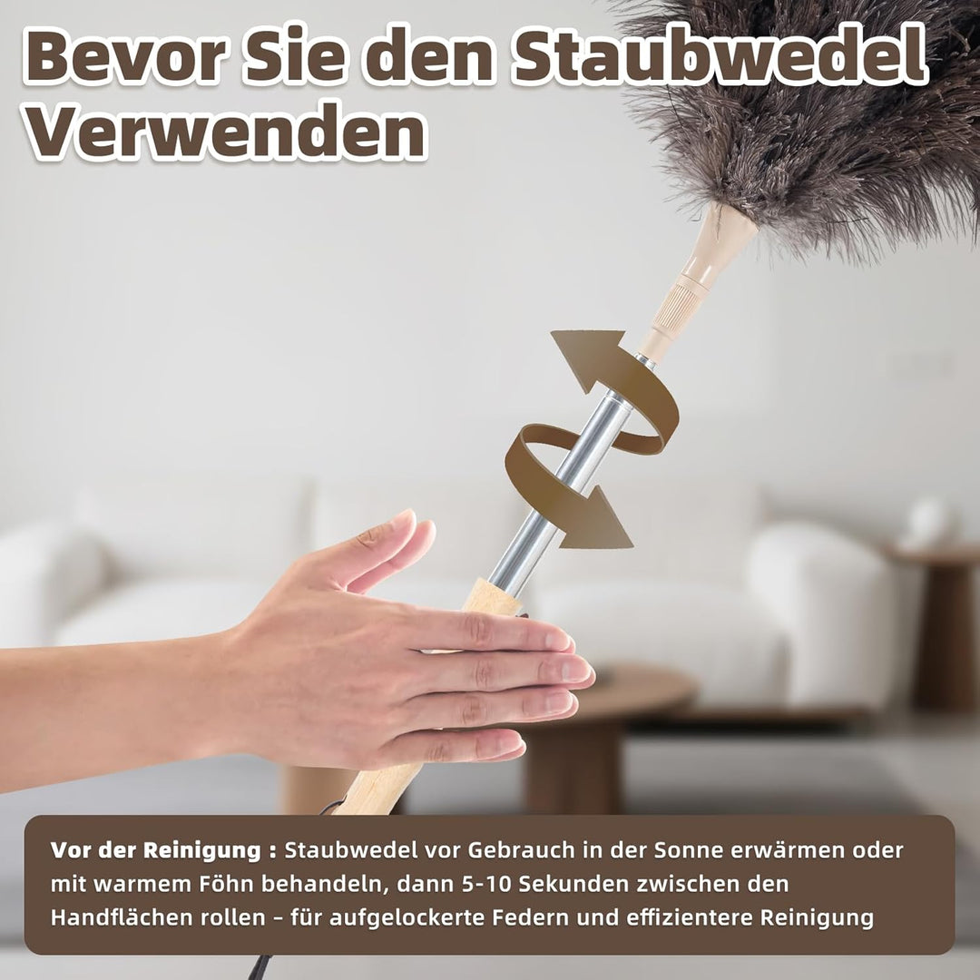 Staubwedel Straussenfedern, Staubwedel Teleskop Waschbar, Ausziehbar bis 125cm für Decken & empfindl