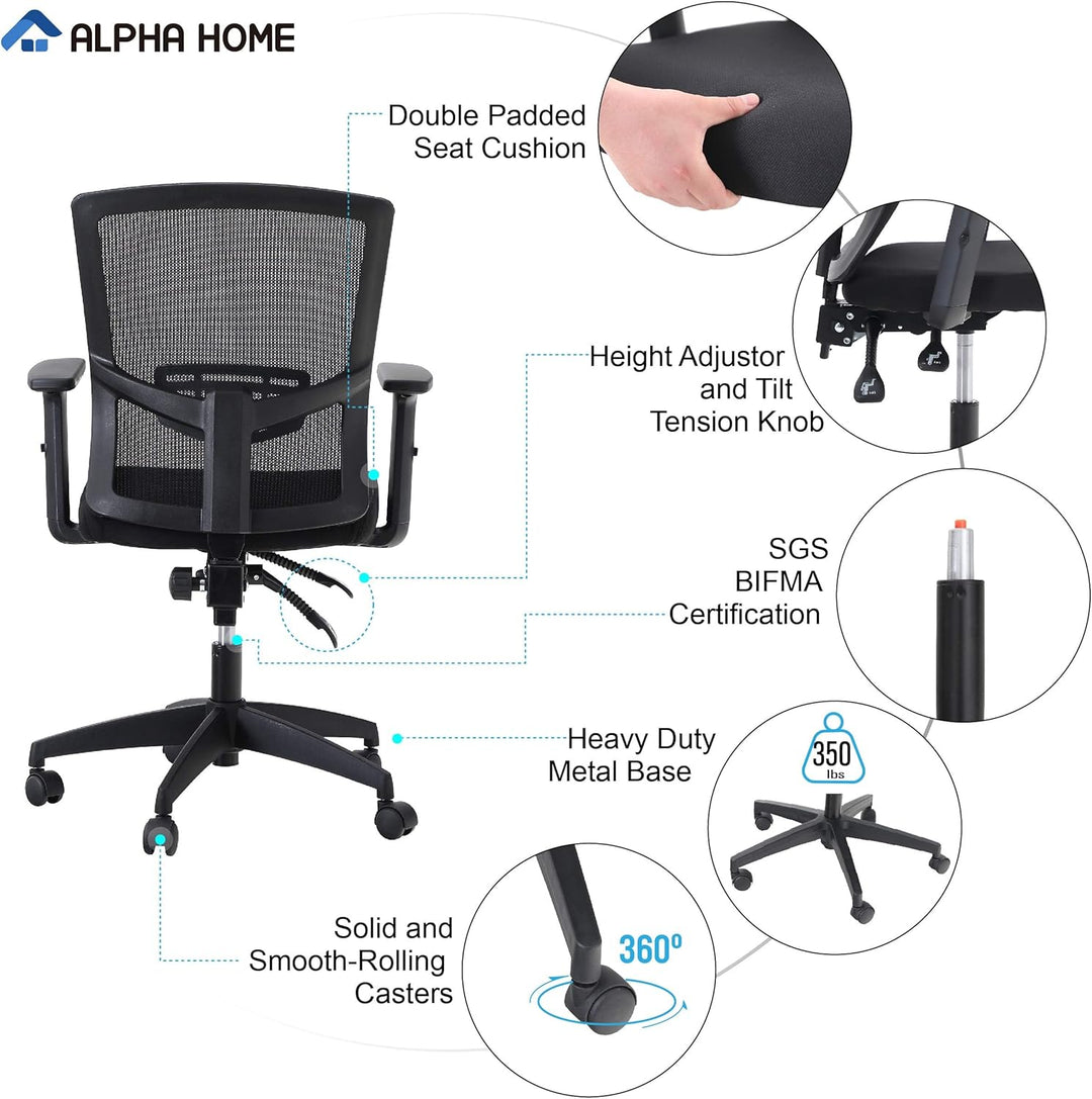 ALPHA HOME Bürostuhl Ergonomischer Schreibtischstuhl Höhenverstellbar Drehstuhl Ergonomisch Computer