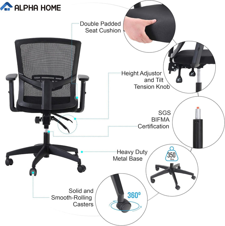 ALPHA HOME Bürostuhl Ergonomischer Schreibtischstuhl Höhenverstellbar Drehstuhl Ergonomisch Computer