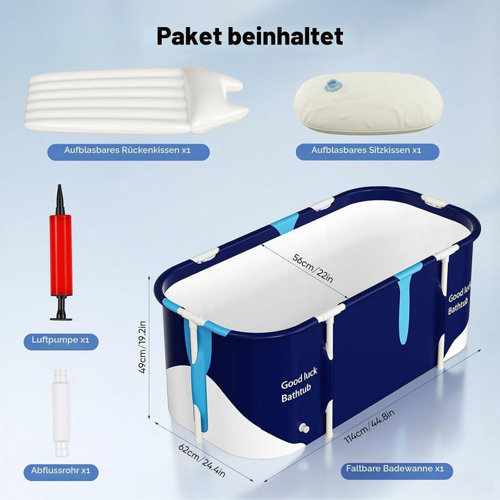 Tragbare Faltbare Badewanne für Erwachsene, 5-lagige Verbundstruktur, stabiler Metallrahmen,Doppelte
