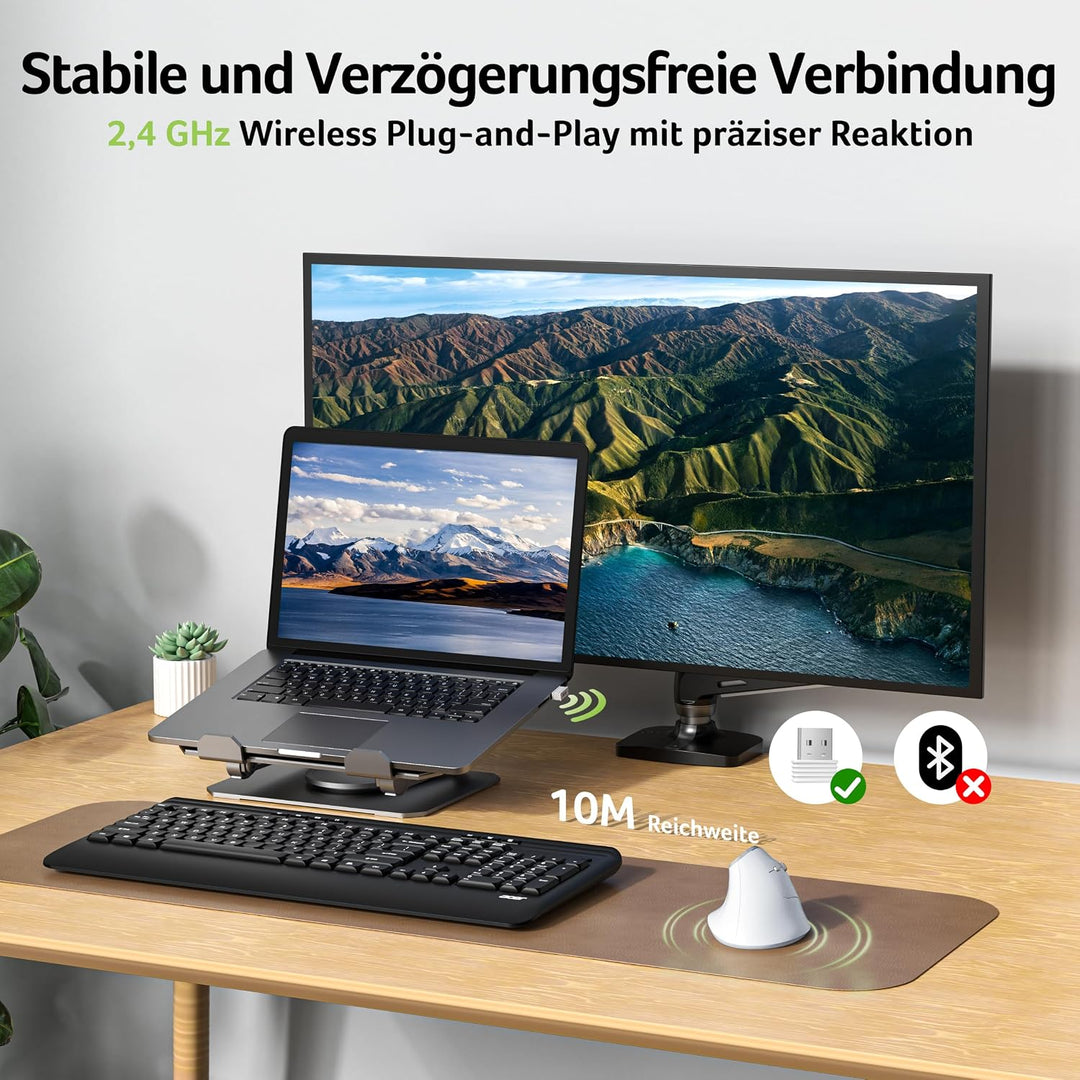 Acer 2.4G Ergonomische Maus, Vertikale Optische Maus Kabellos 1600 DPI, Wiederaufladbar Wireless Mou