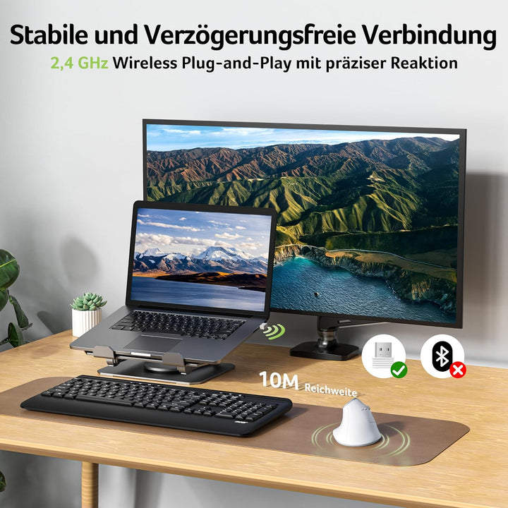 Acer 2.4G Ergonomische Maus, Vertikale Optische Maus Kabellos 1600 DPI, Wiederaufladbar Wireless Mou