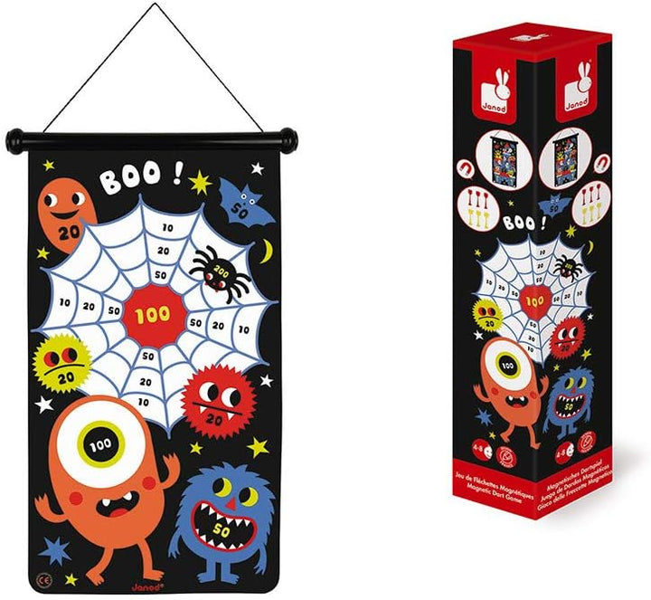 Janod - Magnetisches Dartspiel mit Monster-Motiv, doppelseitig, Geschicklichkeitsspiel, zum Erlernen