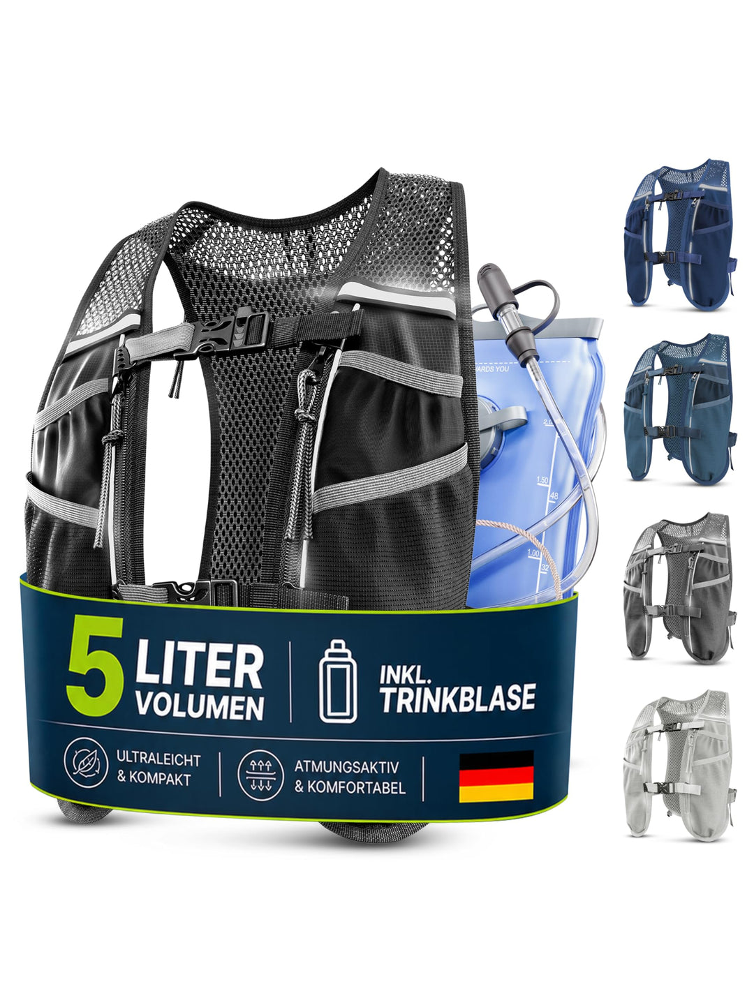 SASMO® Laufweste Damen & Herren 5L / 2L | Running Vest - Ultraleicht & atmungsaktiv| Laufrucksack Da
