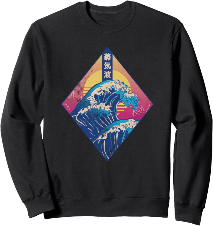 Die grosse Welle vor Kanagawa retro Sonnenuntergang japanisch Sweatshirt