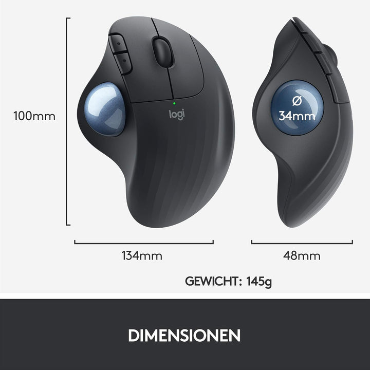 Logitech ERGO M575 Wireless Trackball Maus - Einfache Steuerung mit dem Daumen, flüssige Bewegungen,