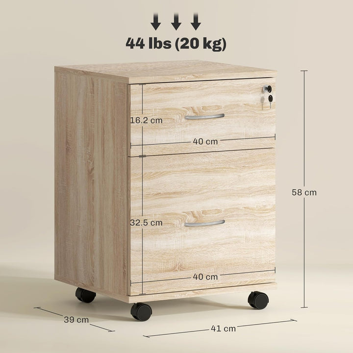 HOMCOM Abschliessbarer Aktenschrank mit 2 Schubladen, mobiler Aktenschrank für Home Office, kleiner