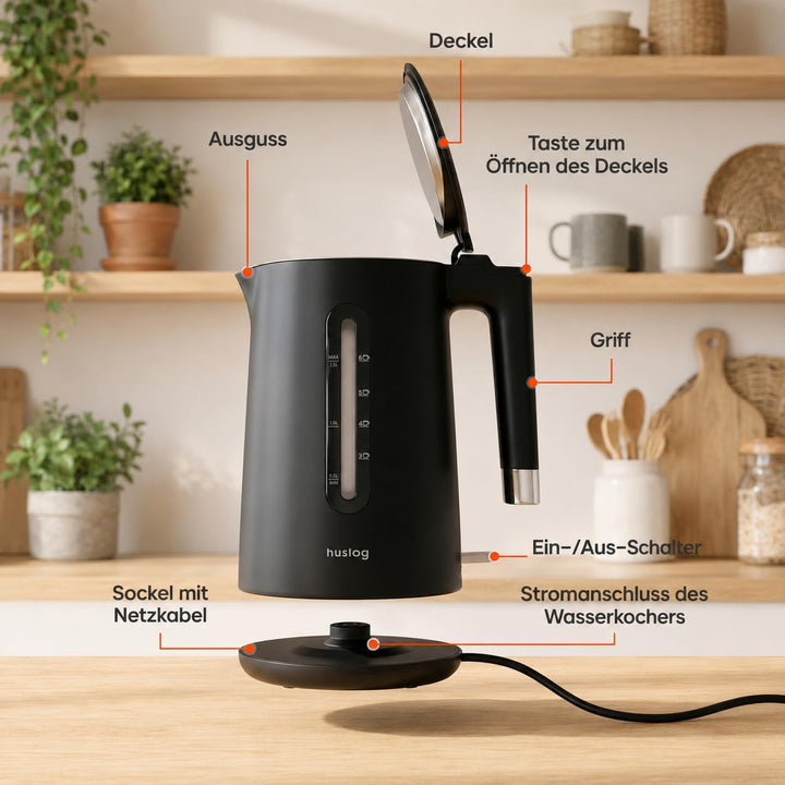 Wasserkocher 1,5L 2200W Double Wall Cool-Touch Edelstahl 304, BPA-frei, mit Wasserstandsanzeige, 360