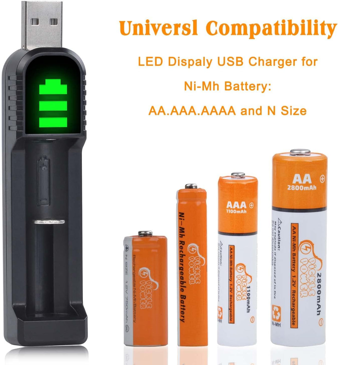 Pickle Power AAAA Akku, 2 Stück 500mAh NI-Mh AAAA Wiederaufladbare Batterien mit USB Ladegerät für S