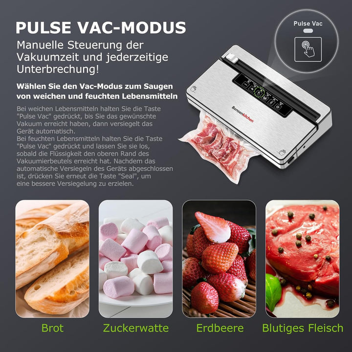 Bonsenkitchen Vakuumierer, Stark Vakuumiergerät mit 5 Modi, 8 L/Min, Globefish-Technologie für Konti