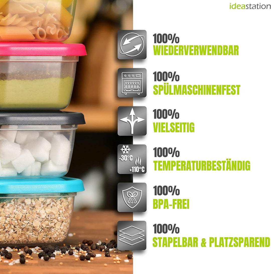 Gefrierdosen 300ml mit Deckel 12 Stück - bunt - stapelbare Dosen mit Deckel - kleine Frischhaltedose