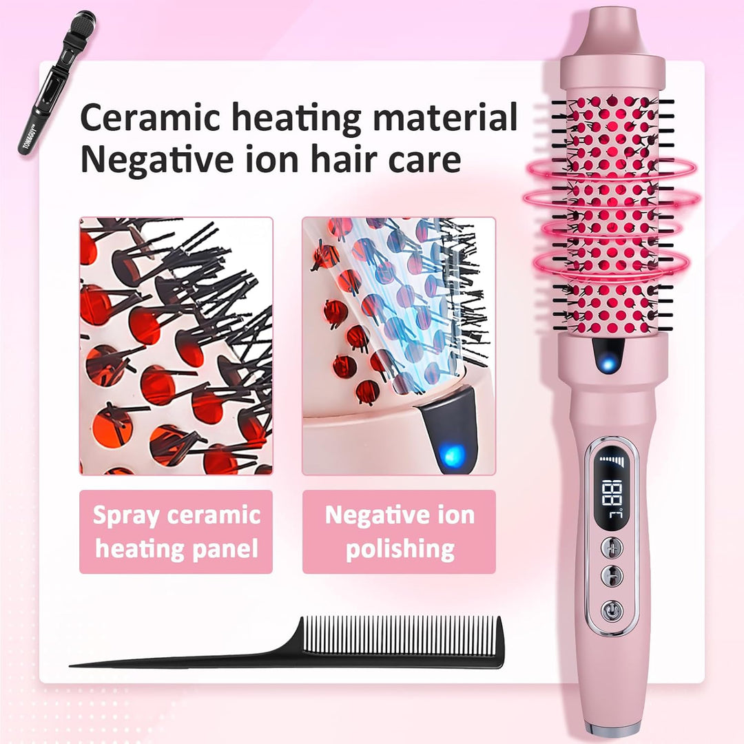 38mm Wärmebürste Thermobürste, 3 in 1 LCD 110-210℃Heated Round Thermal Brush,Lockenbürste für Lose L