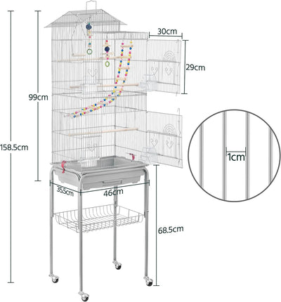 Yaheetech Vogelkäfig Wellensittich Kanarien Käfig mit Vogelspielzeug mit Ständer 46 x 35,5 x 158,5 c