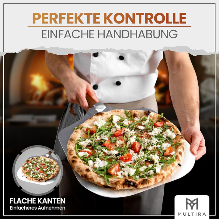 Pizzaschieber Aluminium drehbar | Ergonomischer Holzgriff, perforierte Schaufel, abnehmbar & hitzebe