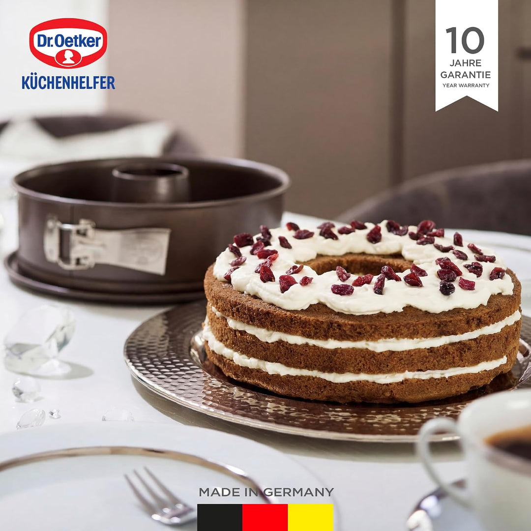 Dr. Oetker Springform Ø 28 cm, runde Backform der Serie Back-Edition aus Stahl mit 2 Böden - Flach-
