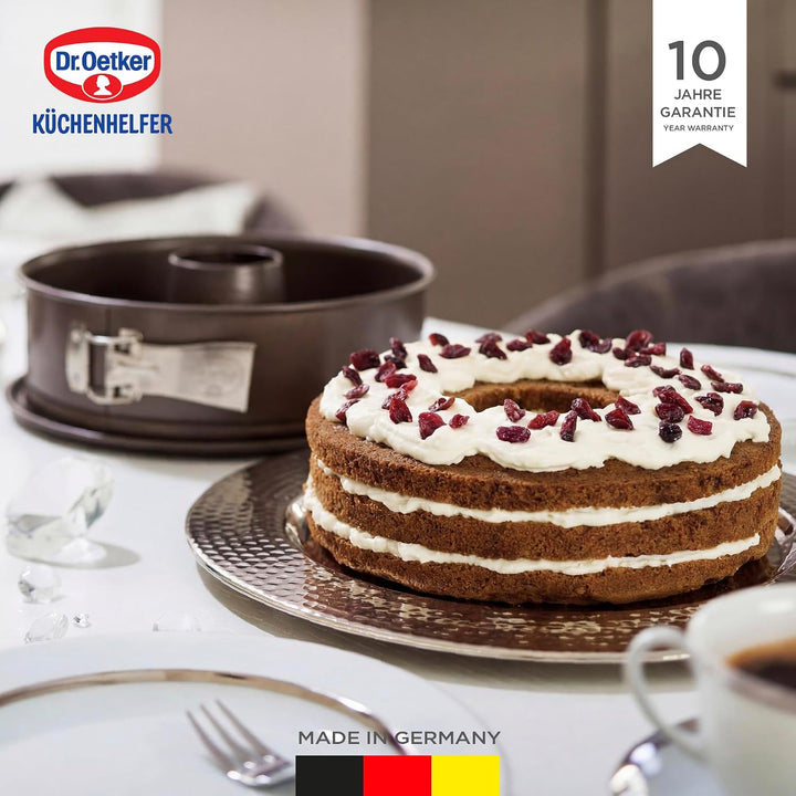 Dr. Oetker Springform Ø 28 cm, runde Backform der Serie Back-Edition aus Stahl mit 2 Böden - Flach-