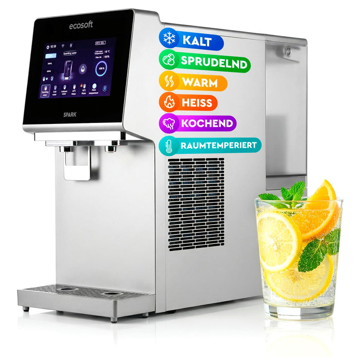 Ecosoft Wasserspender Spark – Auftisch Osmoseanlage mit 4-Stufiger-Filtrierung – UV-Reinigung, Touch